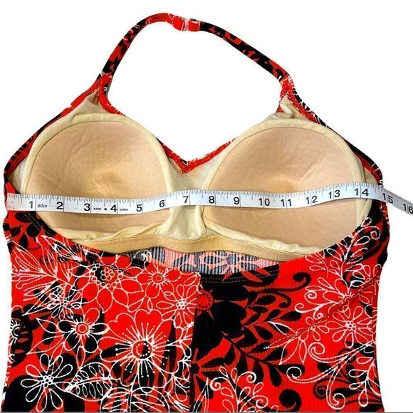 Catalina Orange Textured/Ribbed Floral Black&White Print 1-Piece Swimsuit Sz 2X - Picture 10 of 14